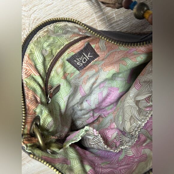 The Sak Women Brown Leather Crossbody Shoulder Bag Adjustable Canvas Strap Boho - Picture 8 of 11